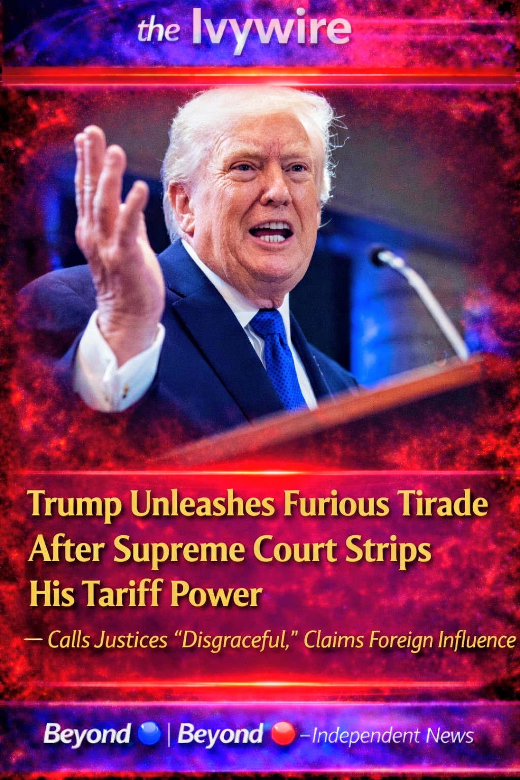 Trump Unleashes Furious Tirade After Supreme Court Strips His Tariff Power — Calls Justices “Disgraceful,” Claims Foreign Influence