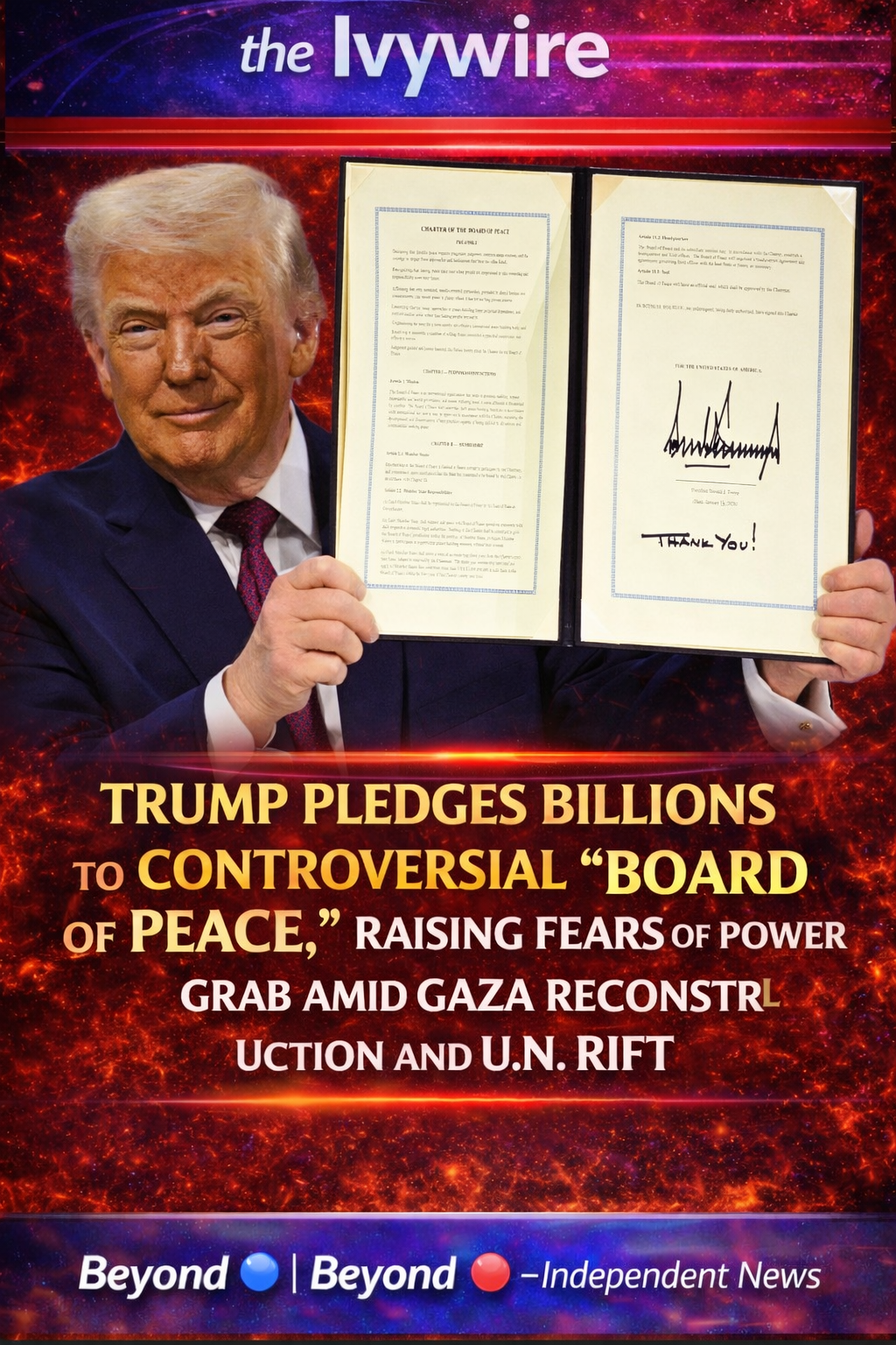 Trump Pledges Billions to Controversial “Board of Peace,” Raising Fears of Power Grab Amid Gaza Reconstruction and U.N. Rift