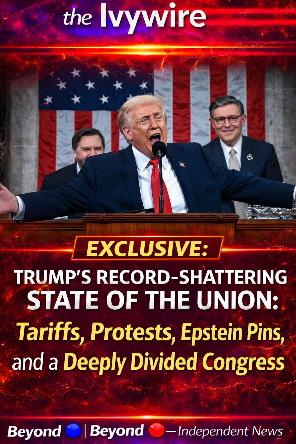 TRUMP’S RECORD‑SHATTERING STATE OF THE UNION: Tariffs, Protests, Epstein Pins, and a Deeply Divided Congress